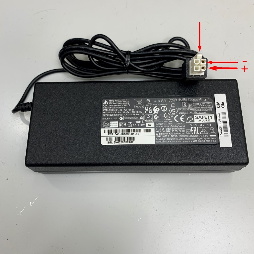 Adapter 54V 1.58A 85.32W Delta ADP-90ER BF Connector Size 4 Pin ATX Molex Pitch 4.2mm For Cisco Switch CBS250-8T-E-2G-EU 8 Port GE, PoE