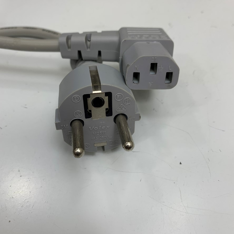 Dây Nguồn Vuông Góc Phải Chữ L 90 Độ Cisco Volex Europe Schuko CEE7/7 Plug to Right Angle IEC C13 Cable C13 10A 250V 18AWG 3x1.0mm² Cable Grey OD 7.0mm Gray Dài 2.5M 8.4ft