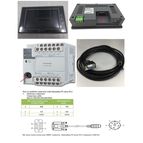 Cáp Lập Trình HMI Samkoon SK Series Với PLC Matsushita FP Series Terminal is MD5M Connection Cable RS232 Mini Din 5 Pin to DB9 Female Dài 1.8M Có Chống Nhiễu Shielded