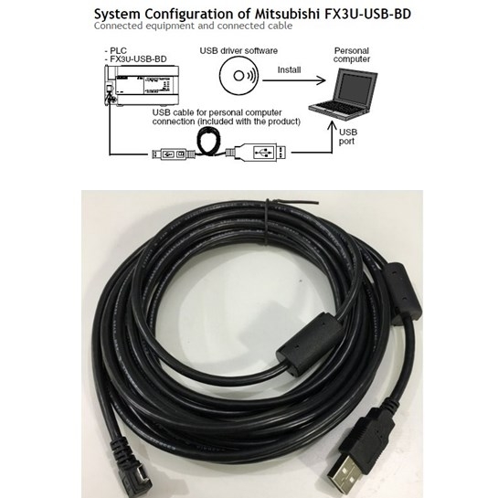 Cáp Kết Nối Truyền Thông PLC Programming USB Type A to Mini B Cable For Mitsubishi FX3U-USB-BD Tới Computer Length 5M