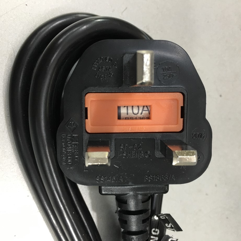 Dây Nguồn AC Power Cord BS1363A UK to C13 5Ft Dài 1.5M 10A 250V 18AWG 3x0.75mm² Cable OD 6.9mm Vuông Góc Phải For Máy Đo TTESCOM MTP200A Tester