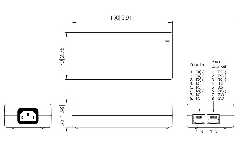 Bộ Chuyển Nguồn POE 48V 1.2A 60W CINCON TR60A-POE-L PoE Standard IEEE802.3af PoE+ RJ45 10/100Mbit/s For Wifi Cisco Wireless Access Point