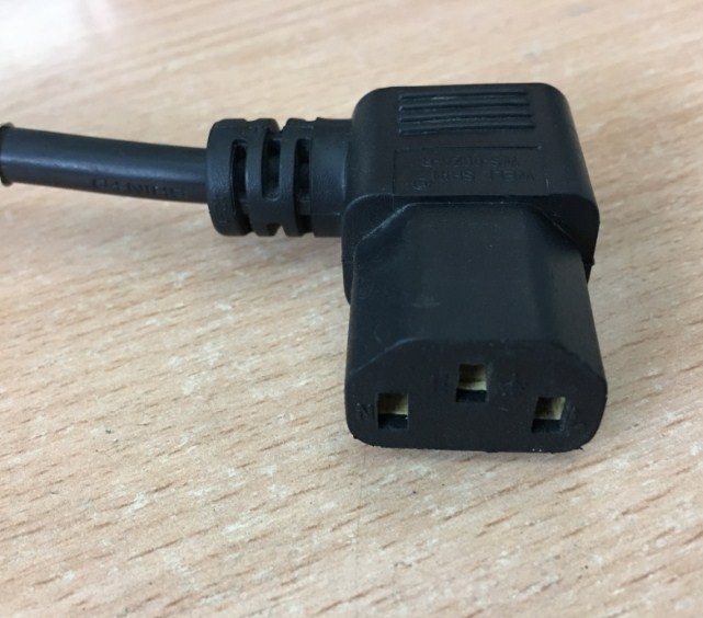 Dây Nguồn 2 Chân Tròn Chữ L Ngóc 90 Độ Vuông Sang Góc Phải AC Power Cord Schuko CEE7 Euro Plug to IEC320 C13 RIGHT ANGLE WELL SHIN WS-010A WS-002A-R 16A 10A 250V 18AWG 3x0.75mm Length 1.8M