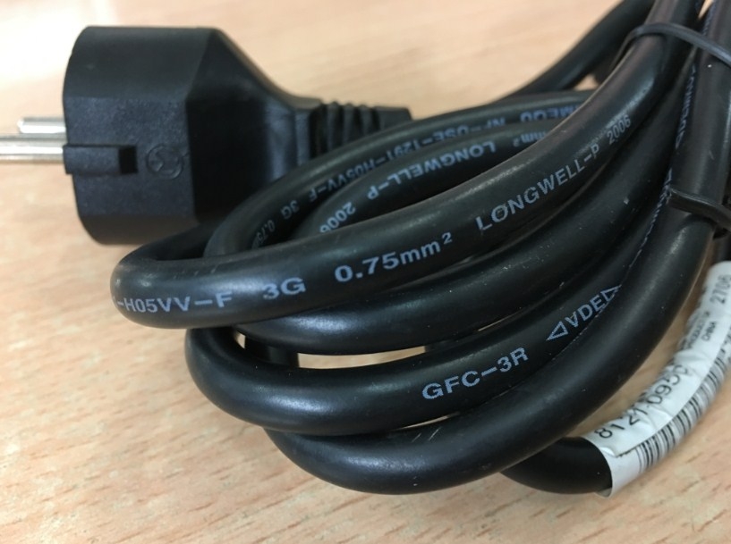 Dây Nguồn 2 Chân Tròn Chữ L Ngóc 90 Độ Vuông Sang Góc Phải AC Power Cord Schuko CEE7 Euro Plug to IEC320 C13 RIGHT ANGLE LONGWELL LP-34A LS-60L 16A 10A 250V 18AWG 3x0.75mm Length 1.8M