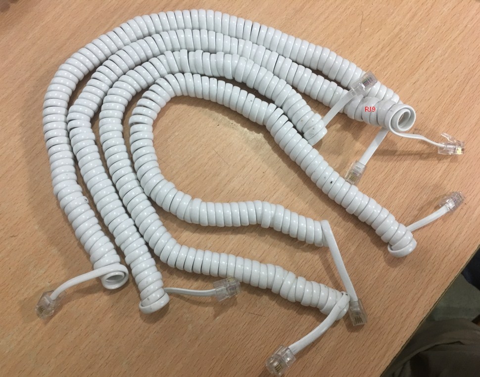 Cáp Kết Nối Xoắn Ốc Tay Cầm Nghe Nói Điện Thoại Bàn Panasonic RJ9 4 Wire Flat Cross Pinned Cable Coiled Telephone Cord RJ9 To RJ9 White Length 1.5M