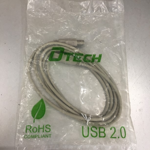 Cáp USB 2.0 Type A Male To Type B Male Dtech E251672 AWM Style 2725 For Printer PLC HMI Grey Length 1.8M