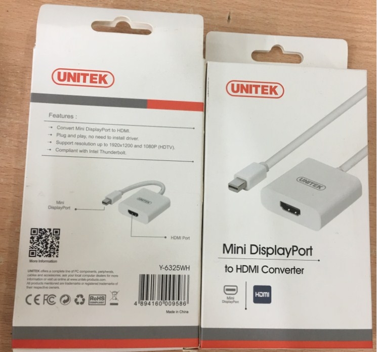 Cáp Chuyển Đổi UNITEK Y-6325WH CONVERTER MINI DISPLAY PORT to HDMI Length 10Cm
