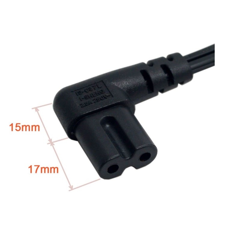 Dây Nguồn AC Power Cord NEMA 1-15P to IEC 320 C7 90 Degree Angled 18AWG 2C 2.5A 250V 2x0.5mm² Black Dài 1.8M 6ft