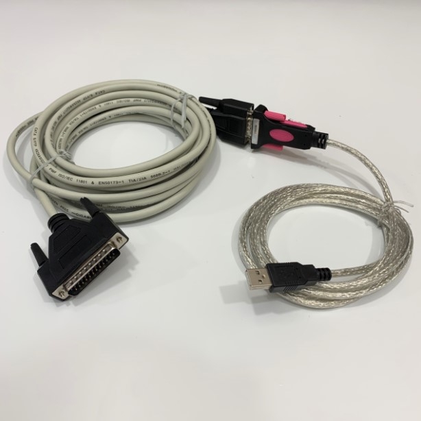 Bộ Combo USB to Com Và Cáp Điều Khiển Máy Cắt Decal Quảng Cáo Chất Lượng Cao RS232 DB25 Male to DB9 Female Dài 5M For Serial Cutter Plotter DGI, Roland, Graphtec