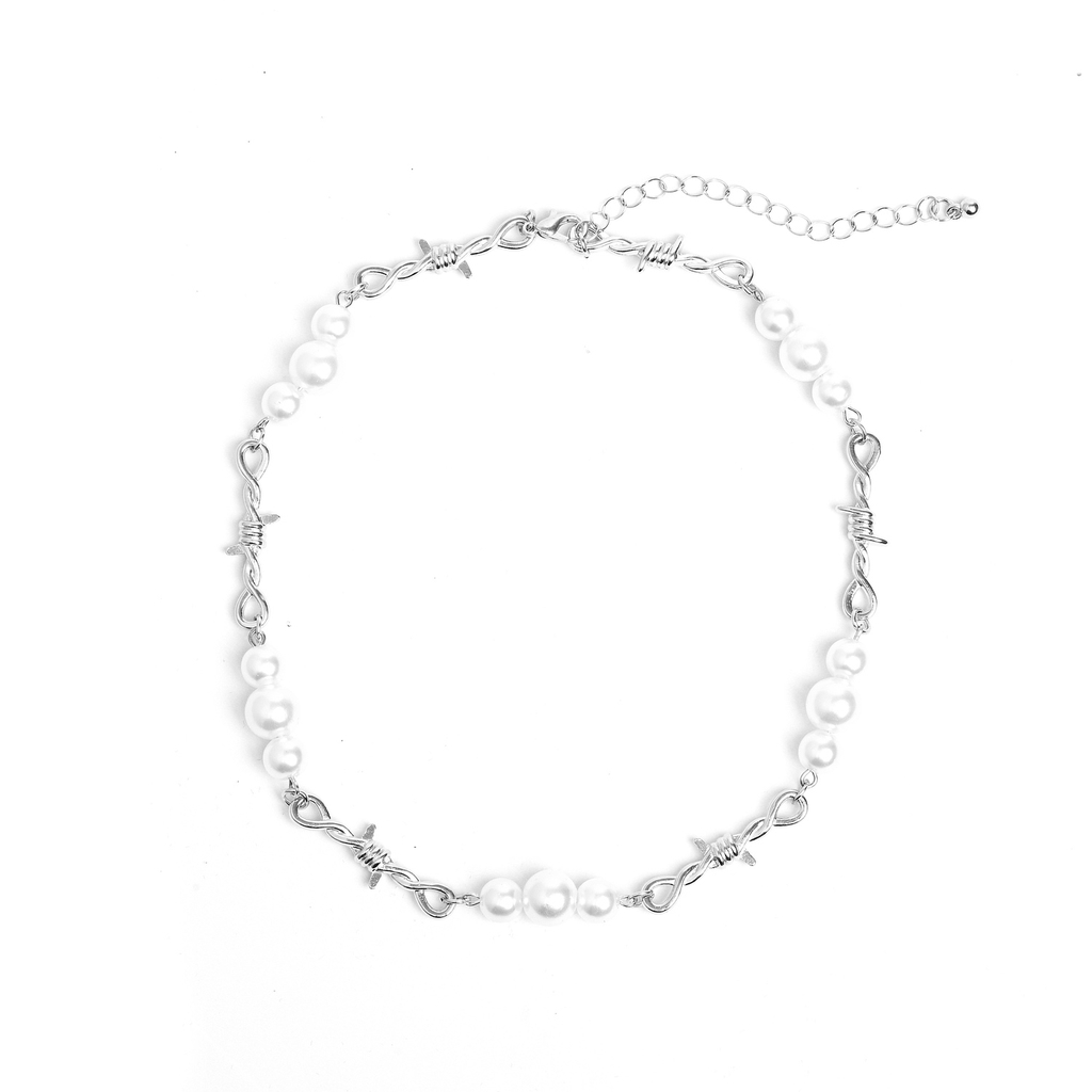 Dây Chuyền Kẽm Gai Mỏng Mix Ngọc Trai