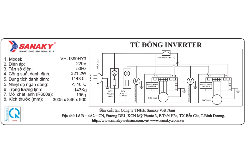 Tủ đông Sanaky Inverter 1200 lít VH-1399HY3