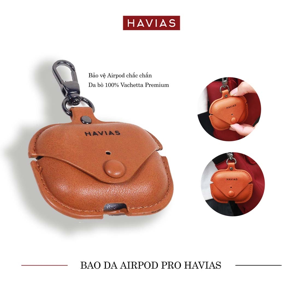 Bóp ví da thật nam nữ Bao da Airpod Pro HAVIAS Màu Nâu