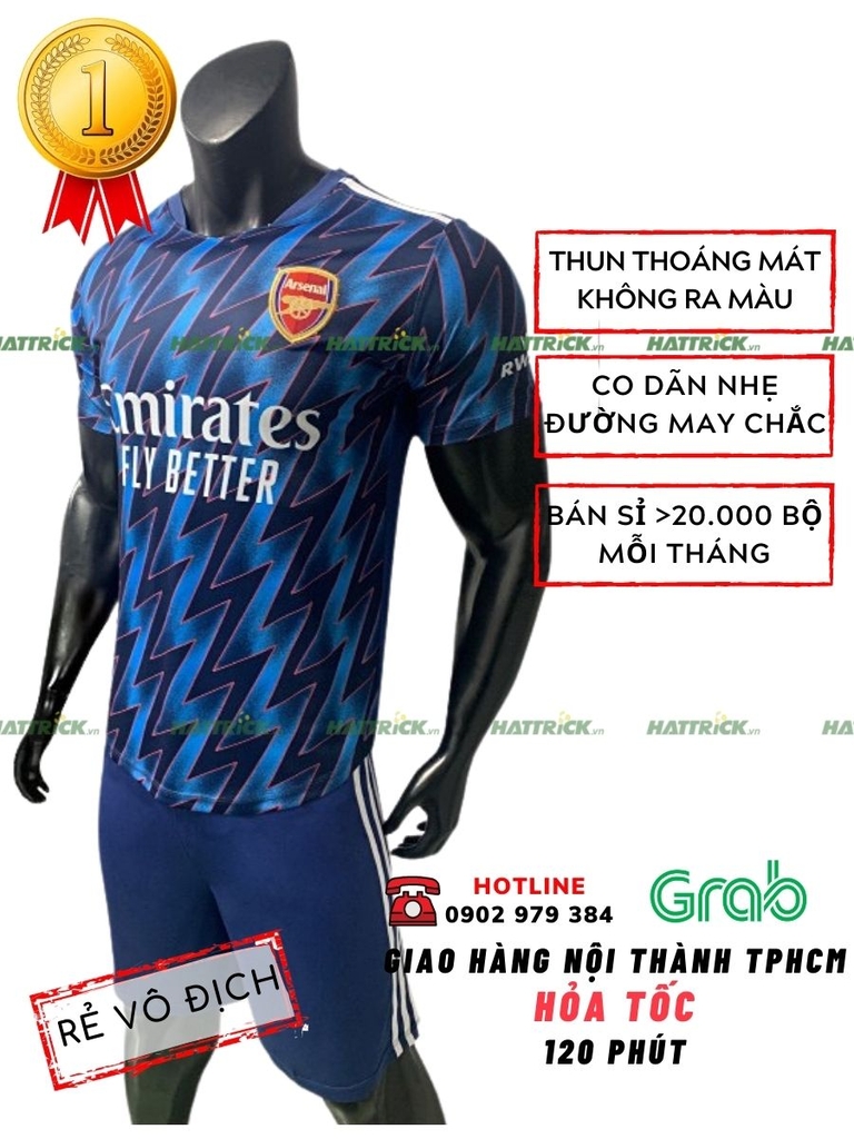 Đồ Đá Banh Arsenal 2021 - 2022 Xanh sọc zigzag