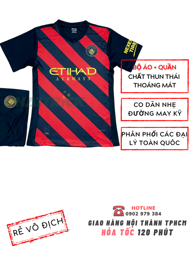 Áo Man city 2022 - 2023 Sọc đen đỏ (Thun Thái)