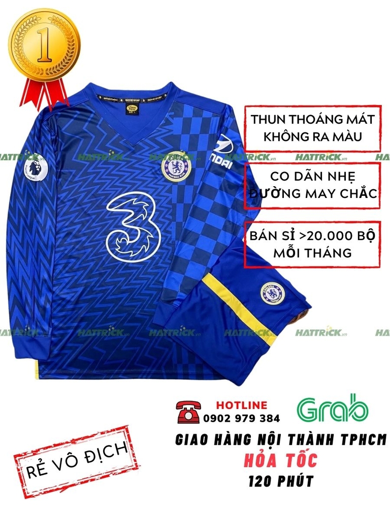 Áo Đá Banh Tay Dài Chelsea 2021/22 - Xanh Bích