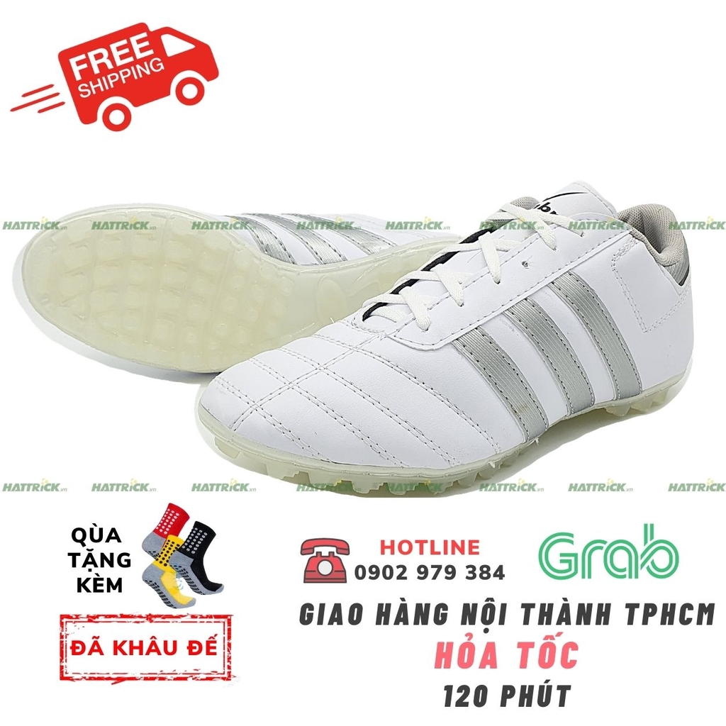 GIÀY ĐÁ BÓNG 3 SỌC Bạc - WINBRO - loại 1 khâu full đế