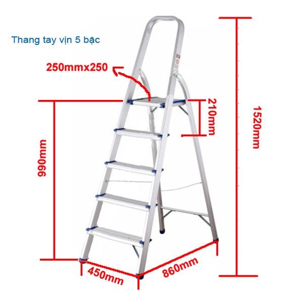 Thang nhôm tay vịn 5 bậc dùng cho gia đình chất lượng cao, giá rẻ