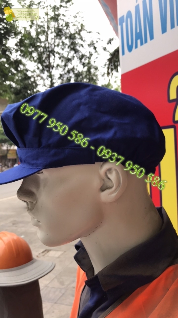 Mũ lưỡi trai chụp tóc nữ màu xanh công nhân chất liệu vải kaki giá rẻ