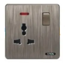 Bộ ổ cắm 5 chấu đa năng có công tắc màu nâu S400 Uten (S400-KZ13/N)