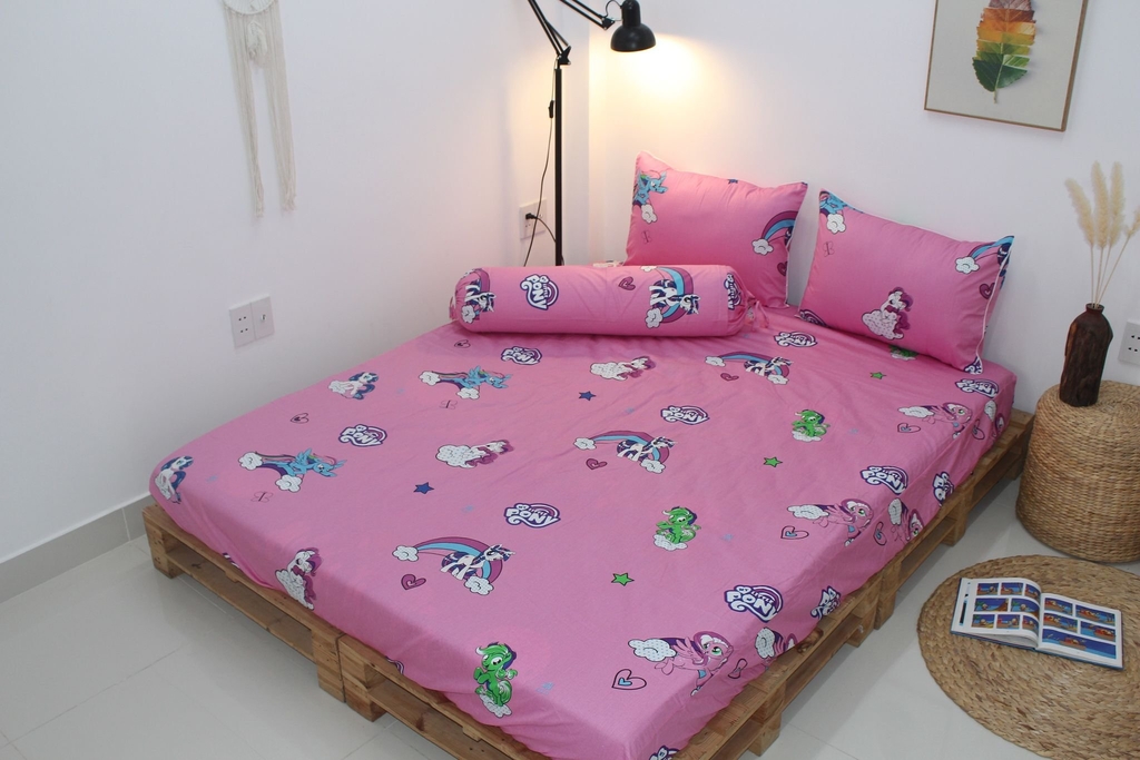 Vỏ áo gối nằm in 5D ngựa Little Pony màu hồng vải cotton 100%