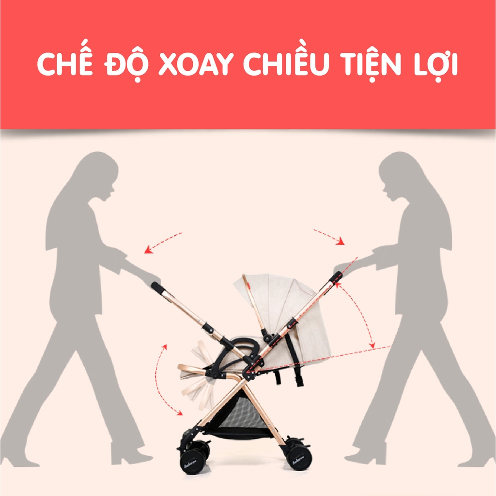 Xe đẩy em bé gấp gọn 2 chiều Belecoo màu kem mã 206