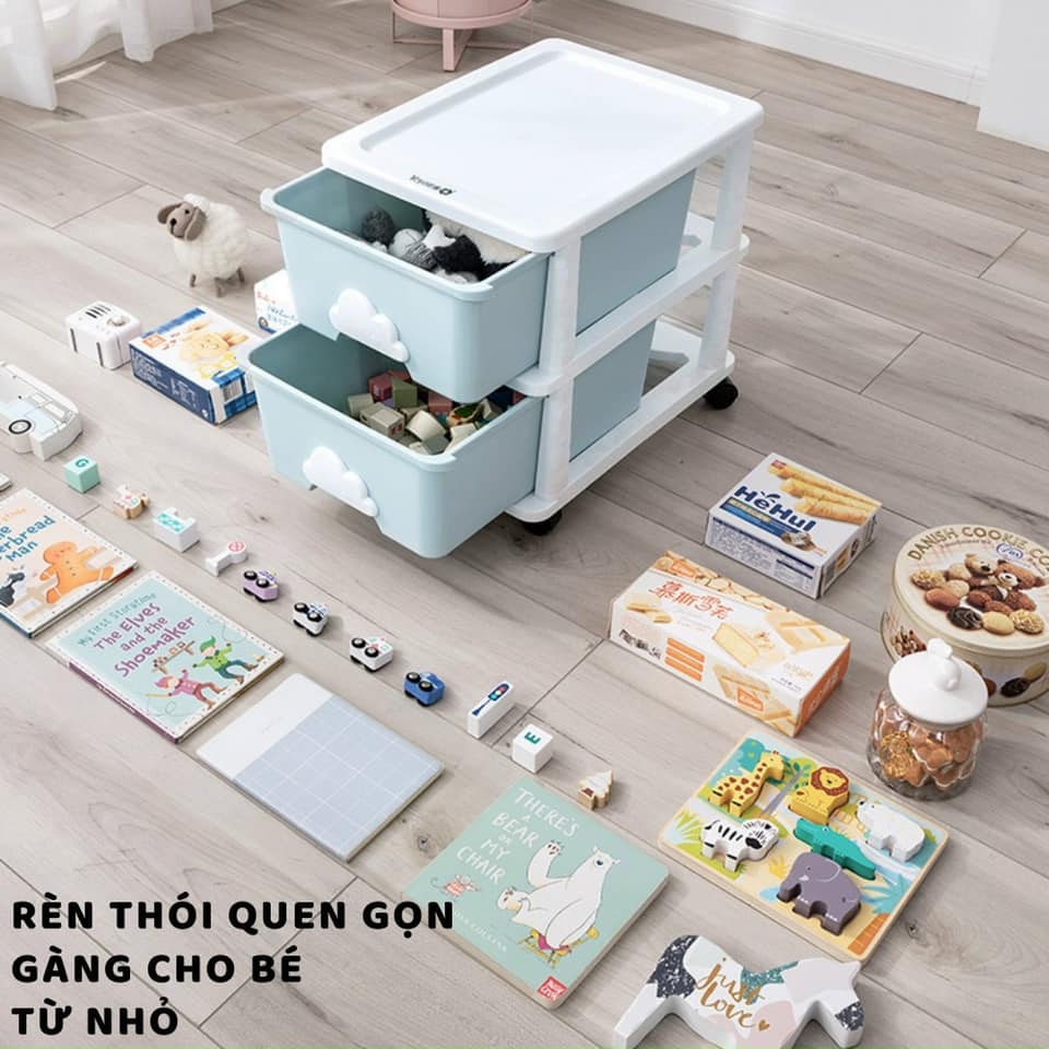 Tủ nhựa ngăn kéo 3-4-5 tầng tay nắm MÂY Hàn Quốc đựng quần áo, bỉm sữa, đồ dùng cho mẹ và bé màu xanh