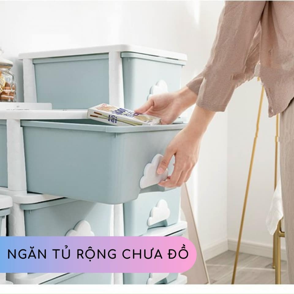 Tủ nhựa ngăn kéo 3-4-5 tầng tay nắm MÂY Hàn Quốc đựng quần áo, bỉm sữa, đồ dùng cho mẹ và bé màu xanh