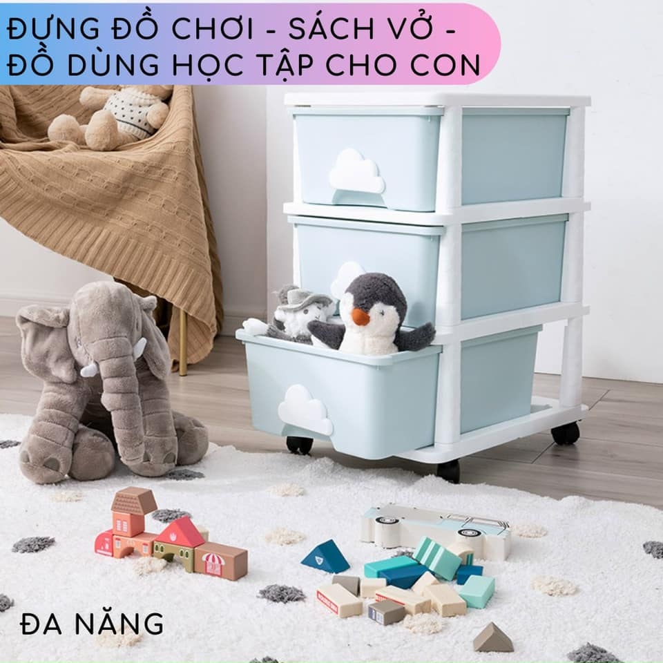 Tủ nhựa ngăn kéo 3-4-5 tầng tay nắm MÂY Hàn Quốc đựng quần áo, bỉm sữa, đồ dùng cho mẹ và bé màu xanh