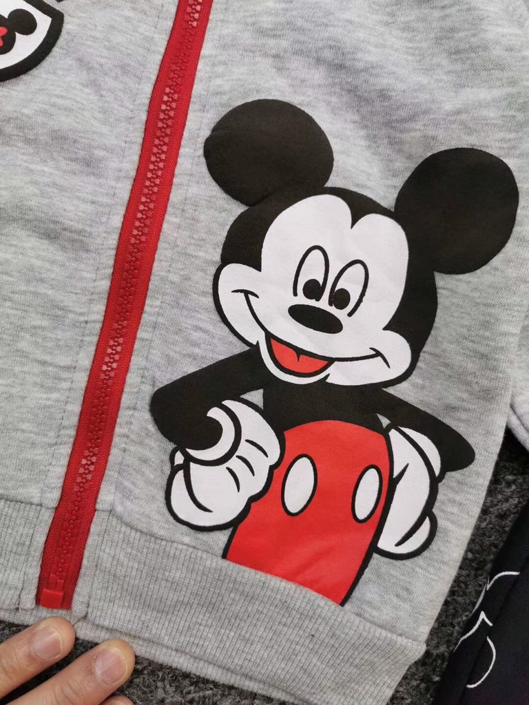 Bộ đồ thun bé trai chuột Mickey gồm áo khoác trùm đầu và quần jogger