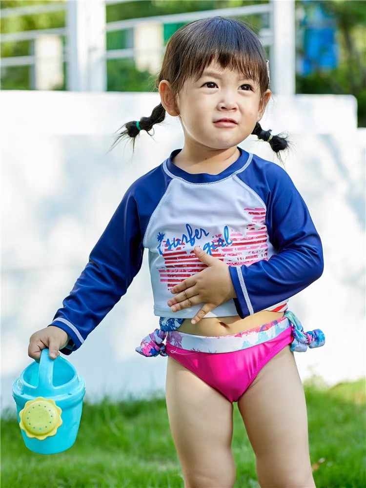 Set đồ bơi bé gái (Áo bơi tay dài + tankini + quần bơi) màu xanh đen