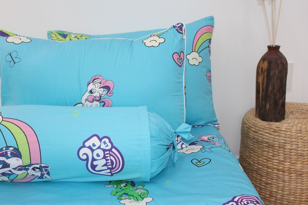 Vỏ áo gối nằm in 5D ngựa Little Pony màu xanh vải cotton 100%