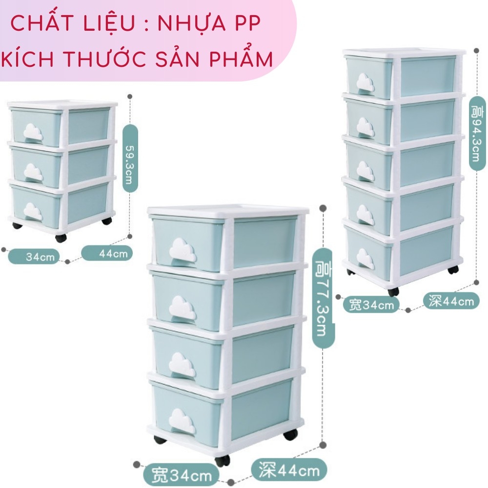 Tủ nhựa ngăn kéo 3-4-5 tầng tay nắm MÂY Hàn Quốc đựng quần áo, bỉm sữa, đồ dùng cho mẹ và bé màu xanh