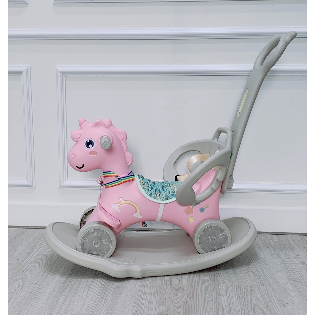 Ngựa bập bênh đa năng kiêm xe chòi chân và xe đẩy CAYABE Toys House WM19031-CDP màu hồng