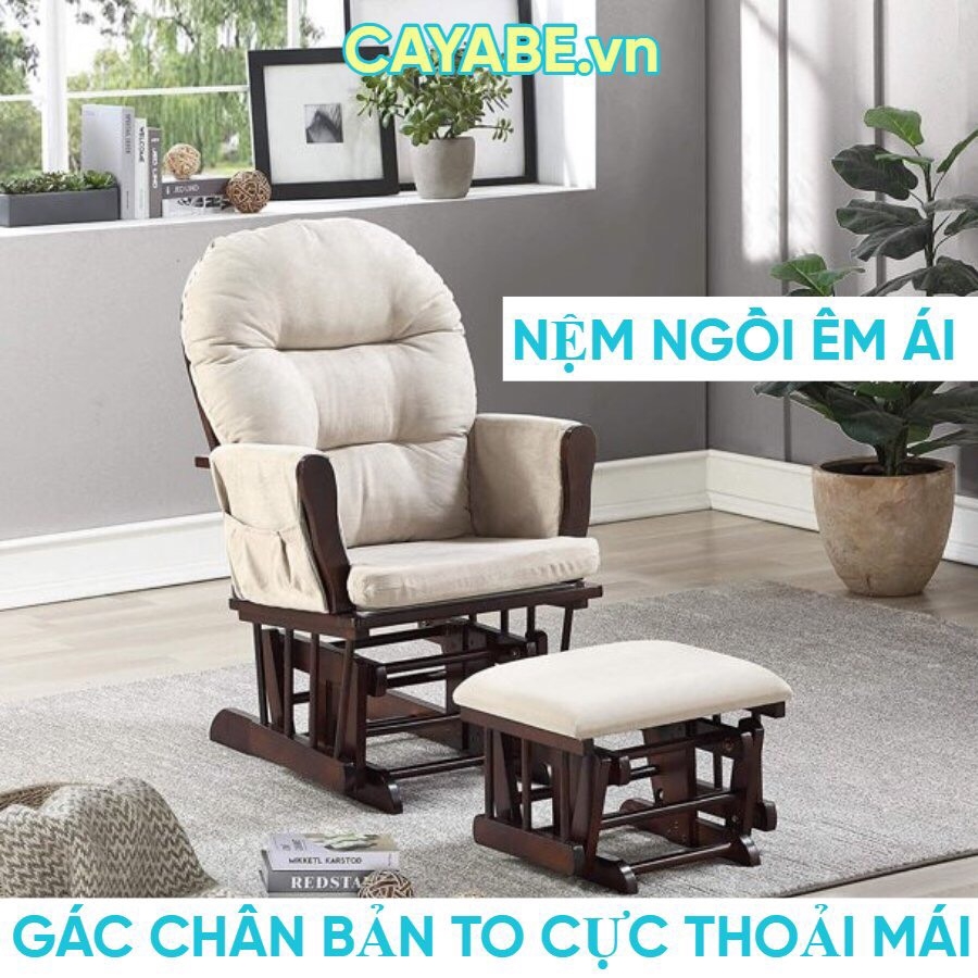 Ghế lắc thư giãn CAYABE cực êm có gác chân cho mẹ bầu và người lớn màu nâu be