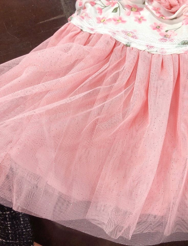 Đầm công chúa bé gái in hoa màu hồng voan xòe