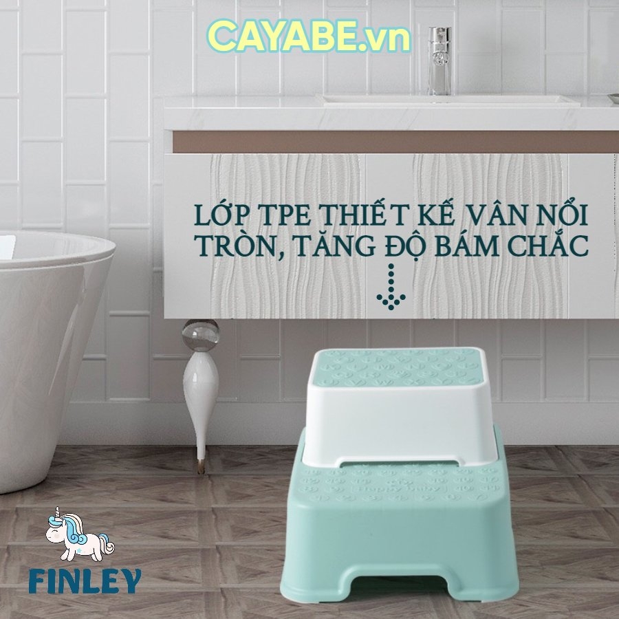 Ghế bậc thang kê chân đi vệ sinh toilet, đánh răng, ghế tắm cho bé và người lớn FINLEY hình chữ số (tách rời được thành 2 ghế) màu xanh - xám - hồng