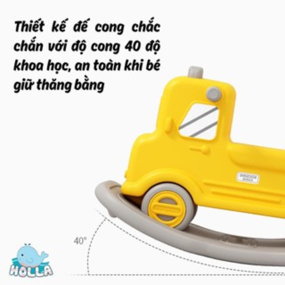 Bập bênh cho bé CAYABE Holla hình xe ô tô màu vàng kết hợp xe chòi chân cho bé