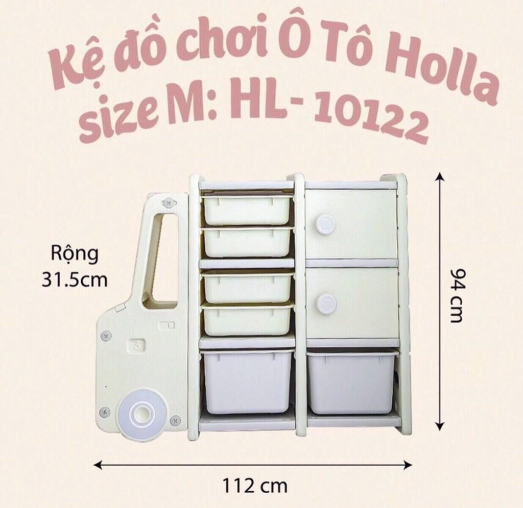 Tủ kệ nhựa đựng đồ chơi, quần áo hình ô tô CAYABE Holla màu trắng xám cho bé (Size S/ M/ L)
