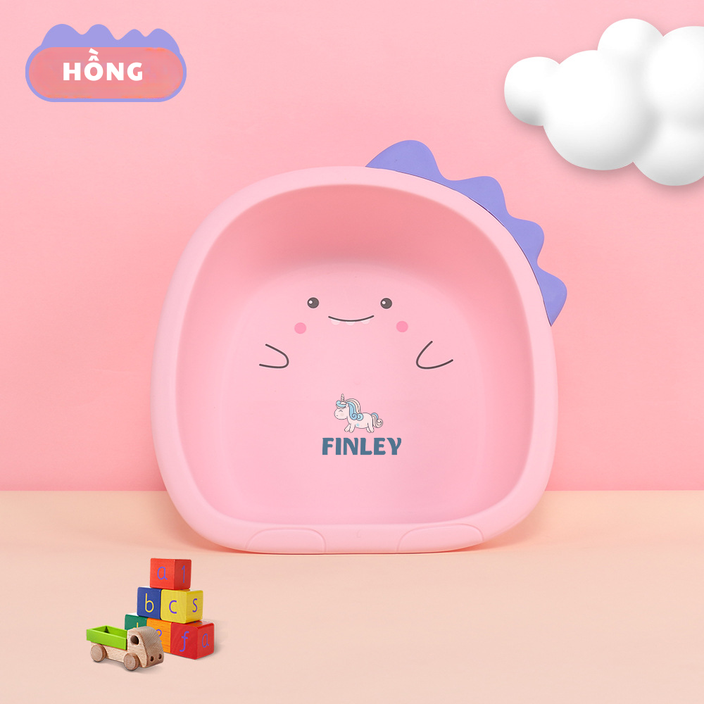 Thau chậu rửa mặt cho bé FINLEY khủng long màu xanh lá - vàng - hồng (FL-0093)