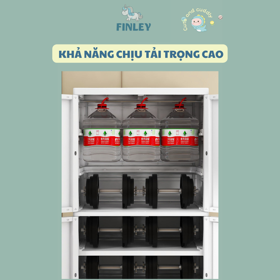 Tủ nhựa cho bé 4 cánh FINLEY khủng long con Dino (Size lớn ngang 70 cm) treo quần áo, đựng đồ chơi, đồ dùng cho gia đình - FL-0023