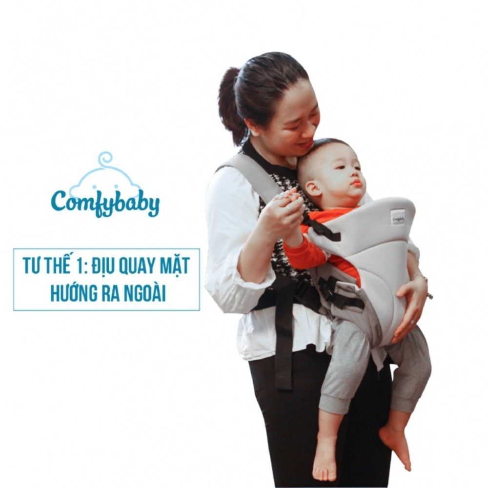 Địu em bé 3 tư thế thoáng khí siêu gọn nhẹ Comfy Baby màu đen/ xám ghi - BK010