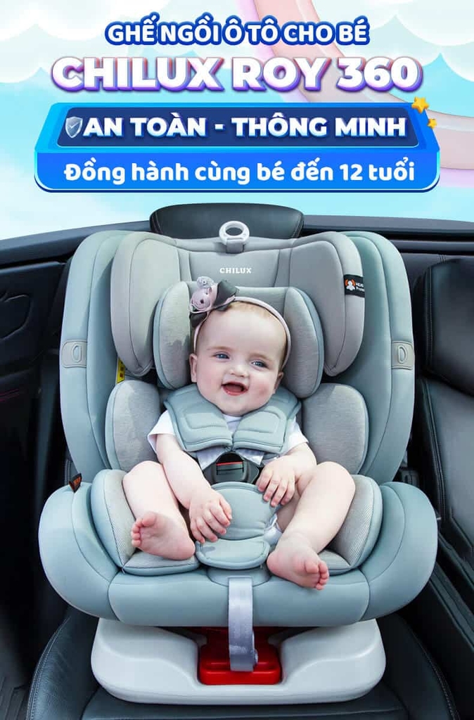 Ghế ngồi ô tô cho trẻ em Chilux Roy xoay 360 độ màu xanh mint (dùng 0 - 12 tuổi)