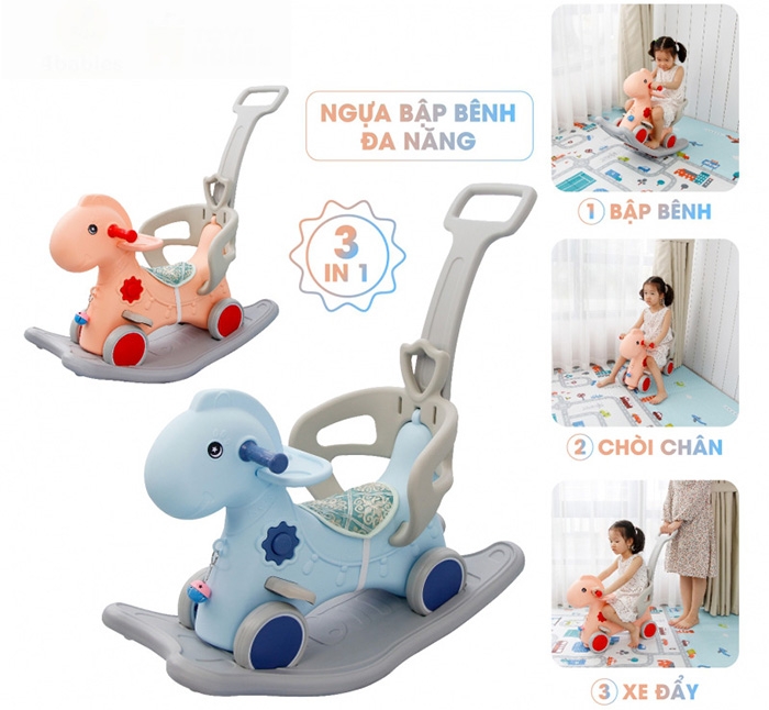 Ngựa bập bênh đa năng kiêm xe chòi chân và xe đẩy màu cam CAYABE Toys House