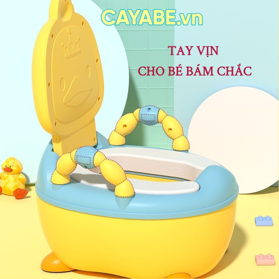 Bô vệ sinh cho bé vịt con CAYABE có tay vịn an toàn và đệm ngồi êm ái màu vàng / hồng