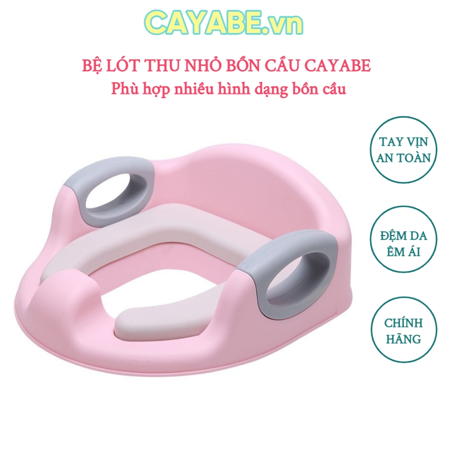 Bệ lót thu nhỏ bồn cầu cho bé ngồi vệ sinh CAYABE có tay vịn an toàn và đệm da êm ái màu xanh lá, xanh dương, hồng