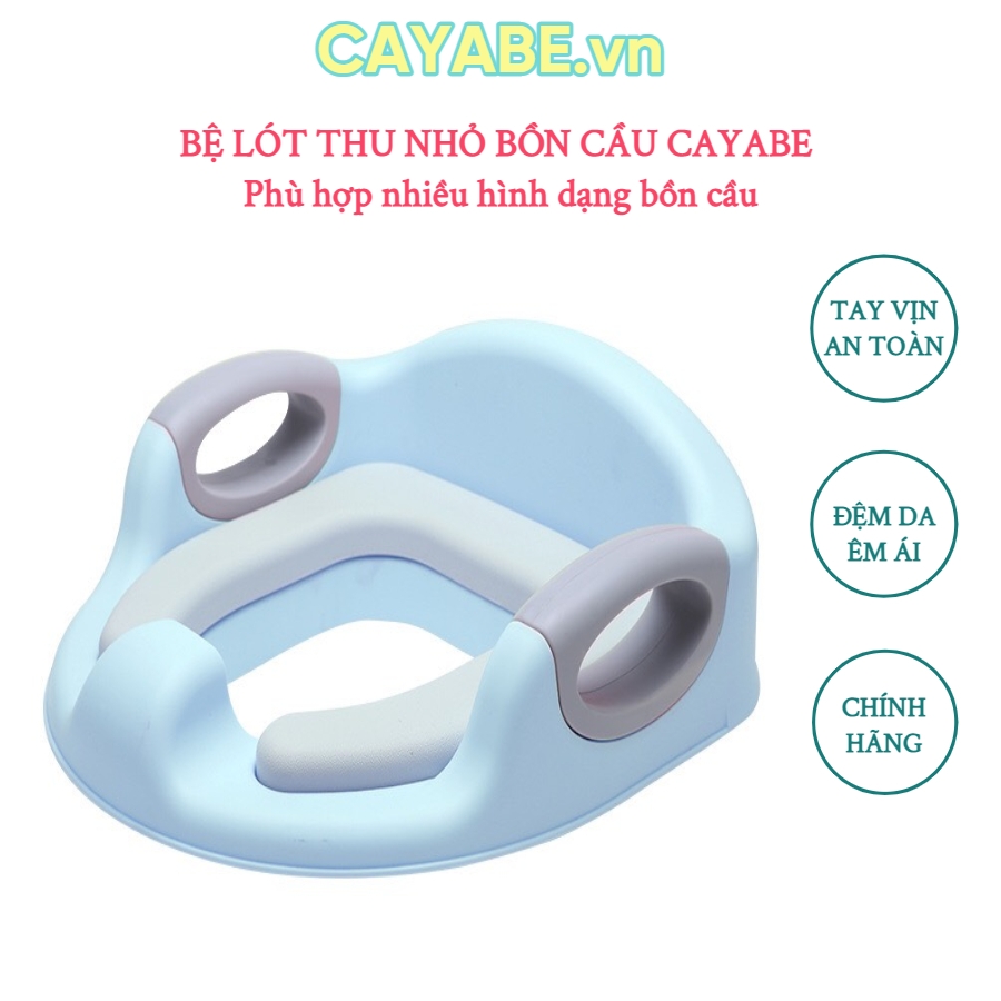 Bệ lót thu nhỏ bồn cầu cho bé ngồi vệ sinh CAYABE có tay vịn an toàn và đệm da êm ái màu xanh lá, xanh dương, hồng