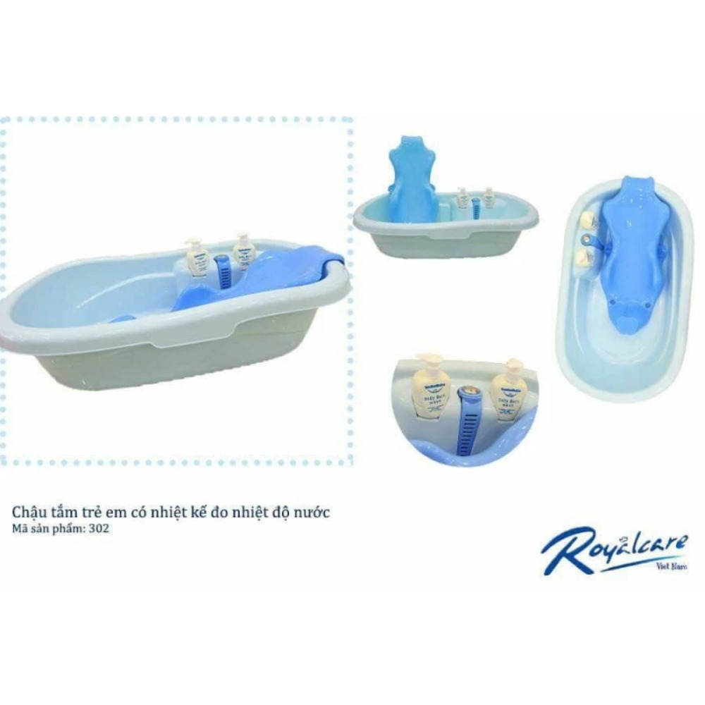 Chậu tắm trẻ em kèm nhiệt kế Royalcare RC302-A màu xanh