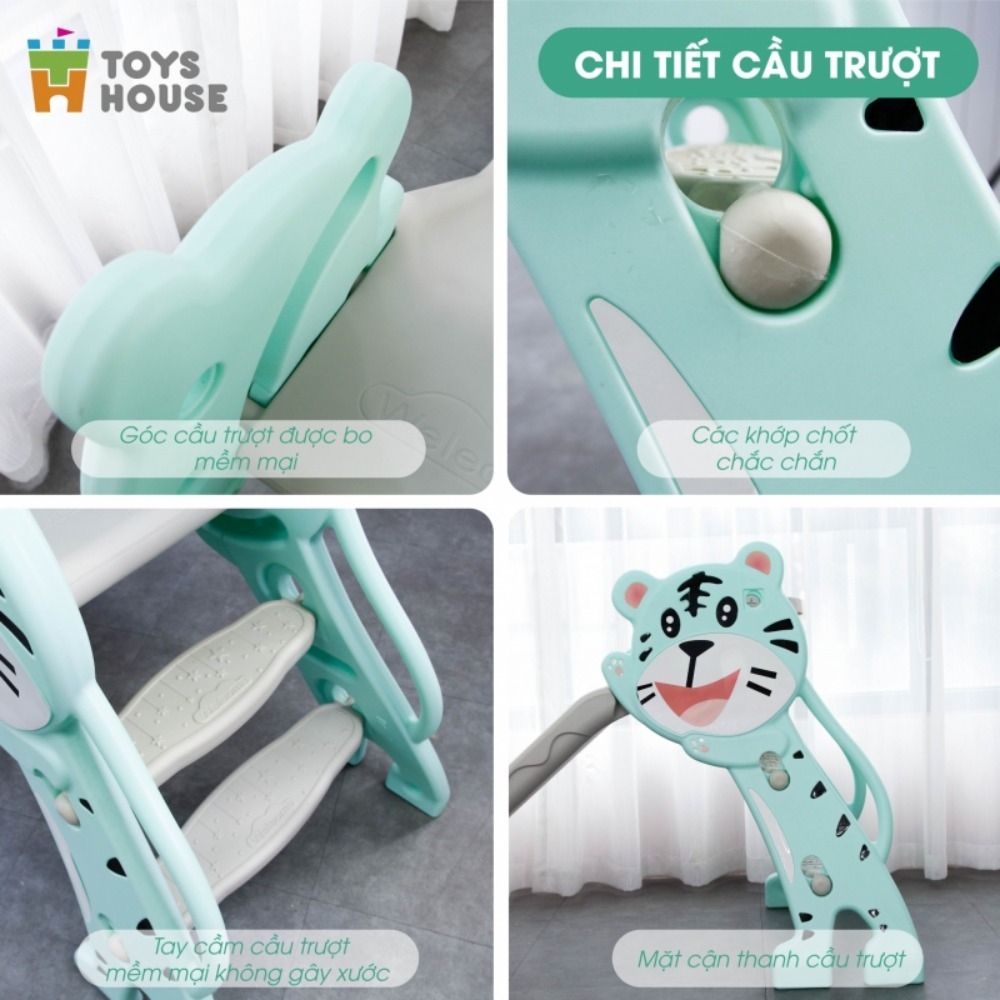 Cầu trượt kèm khung bóng rổ hình Hổ cho bé màu xanh bạc hà Toys House WM19024-M