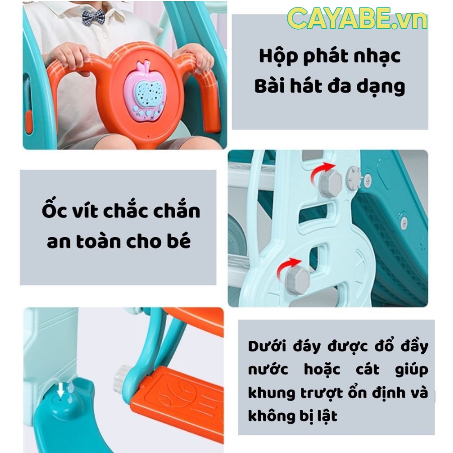 Cầu trượt - xích đu - bóng rổ - bóng đá - ném vòng tên lửa CAYABE cho bé 5 in 1 màu xanh