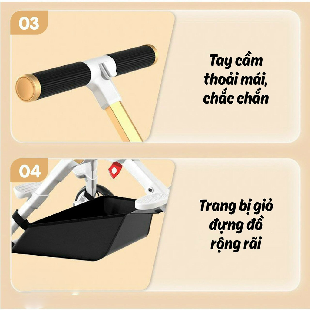 Xe đẩy cho bé gấp gọn, đảo 2 chiều 3 tư thế Vovo VO-0208 đi du lịch gọn nhẹ, ngả lưng được (màu đen họa tiết)